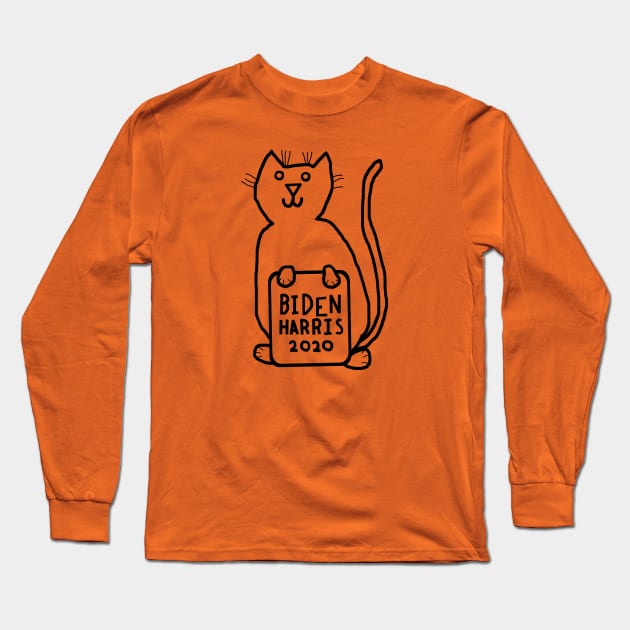 Cute Cat with Biden Harris Sign Outline Long Sleeve T-Shirt by ellenhenryart